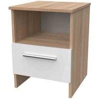 Welcome Furniture Ready Assembled Contrast Bottom Drawer Lamp Table In White Gloss & Bardolino Oak