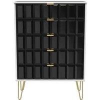Ready Assembled Cuba 5 Drawer Chest - Deep Black and White