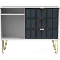 Ready Assembled Cuba 3 Drawer Tv Unit With Legs - Indigo Matt and White