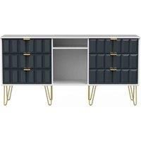 Ready Assembled Cuba 6 Drawer Tv Unit With Legs - Indigo Matt and White