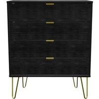 Ready Assembled 2 U Chevron 4 Drawer Chest (Ready Assembled) in Black