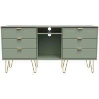 Ready Assembled Hirato 6 Drawer Tv Unit With Legs -Reed Green