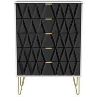 Welcome Furniture Ready Assembled Diamond 5 Drawer Chest In Deep Black & White