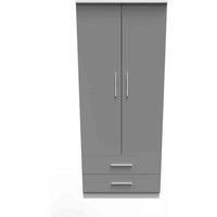 Ready Assembled Indices 2ft6in 2 Drawer Wardrobe - Dust Grey and White