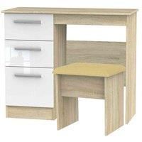 Ready Assembled Indices 2 Piece Set - Vanity and Stool - White Gloss and Bardolino Oak