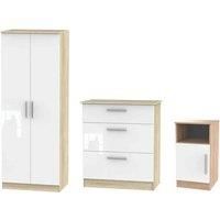 Welcome Furniture Indices 3 Piece Set - Wardrobe, Chest and Bedside Cabinet - White Gloss and Bardolino Oak