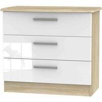 Welcome Furniture Fourrisse 3 Drawer Chest - White Gloss and Bardolino Oak