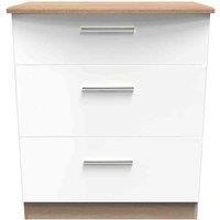 Ready Assembled Fourrisse 3 Drawer Deep Chest - White Gloss and Bardolino Oak