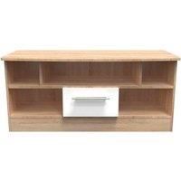 Ready Assembled Fourrisse Open Tv Unit - White Gloss and Bardolino Oak
