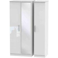 Ready Assembled Fourrisse Triple Mirrored Wardrobe - White Gloss