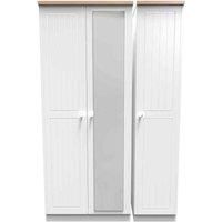 Ready Assembled Wilcox Triple Mirrored Wardrobe - Porcelain Ash and Oak