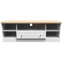 Ready Assembled Wilcox Wide Open Tv Unit - Porcelain Ash and Oak