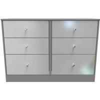 Welcome Furniture Ready Assembled Padstow 6 Drawer Wide Chest In Uniform Grey Gloss & Dusk Grey