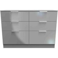 Welcome Furniture Ready Assembled Plymouth 6 Drawer Wide Chest In Uniform Grey Gloss & Dusk Grey