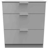 Welcome Furniture Ready Assembled Plymouth 3 Drawer Deep Chest In Uniform Grey Gloss & Dusk Grey