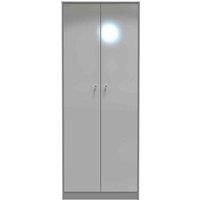 Welcome Furniture Ready Assembled Padstow 2 Door Wardrobe In Uniform Grey Gloss & Dusk Grey