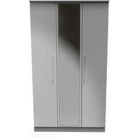 Welcome Furniture Ready Assembled Worcester Triple Mirror Wardrobe In Uniform Grey Gloss & Dusk Grey