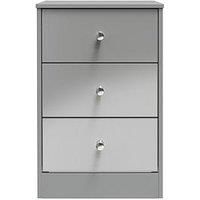 Welcome Furniture Ready Assembled Padstow 3 Drawer Bedside Cabinet In Uniform Grey Gloss & Dusk Grey