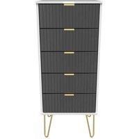 Welcome Furniture Ready Assembled Linear 5 Drawer Tallboy In Deep Black & White