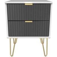 Welcome Furniture Ready Assembled Linear 2 Drawer Bedside Cabinet In Deep Black & White