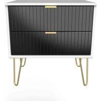 Welcome Furniture Ready Assembled Linear 2 Drawer Side Table In Deep Black & White