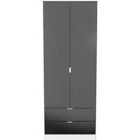 Welcome Furniture Ready Assembled Linear 2 Door 2 Drawer Wardrobe In Deep Black & White