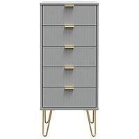 Welcome Furniture Ready Assembled Linear 5 Drawer Tallboy In Dusk Grey
