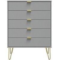 Welcome Furniture Ready Assembled Linear 5 Drawer Chest In Dusk Grey