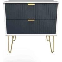Welcome Furniture Ready Assembled Linear 2 Drawer Side Table In Indigo Matt & White