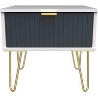 Welcome Furniture Ready Assembled Linear 1 Drawer Side Table In Indigo Matt & White