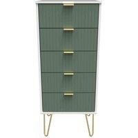 Welcome Furniture Ready Assembled Linear 5 Drawer Tallboy In Labrador Green & White