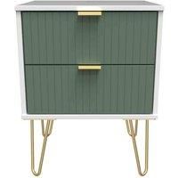 Welcome Furniture Ready Assembled Linear 2 Drawer Bedside Cabinet In Labrador Green & White