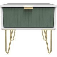 Welcome Furniture Ready Assembled Linear 1 Drawer Bedside In Labrador Green & White