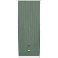 Welcome Furniture Ready Assembled Linear 2 Door 2 Drawer Wardrobe In Labrador Green & White