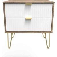 Welcome Furniture Ready Assembled Linear 2 Drawer Side Table In White Matt & Vintage Oak