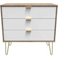 Welcome Furniture Ready Assembled Linear 3 Drawer Chest In White Matt & Vintage Oak