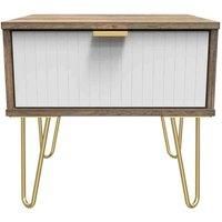 Welcome Furniture Ready Assembled Linear 1 Drawer Bedside In White Matt & Vintage Oak