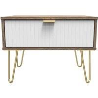 Welcome Furniture Ready Assembled Linear 1 Drawer Wide Side Table In White Matt & Vintage Oak