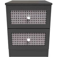 Welcome Furniture Ready Assembled Rattan 2 Drawer Bedside Cabinet In Smooth Black