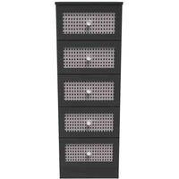 Welcome Furniture Ready Assembled Rattan 5 Drawer Tallboy In Smooth Black
