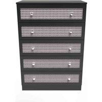 Welcome Furniture Ready Assembled Rattan 5 Drawer Chest In Smooth Black