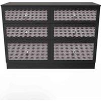 Welcome Furniture Ready Assembled Rattan 6 Drawer Wide Chest In Smooth Black