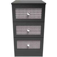 Welcome Furniture Ready Assembled Rattan 3 Drawer Bedside Cabinet In Smooth Black