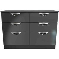 Welcome Furniture Ready Assembled Camden 6 Drawer Wide Chest In Black Gloss