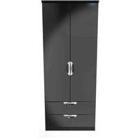 Welcome Furniture Ready Assembled Camden 2 Door 2 Drawer Wardrobe In Black Gloss