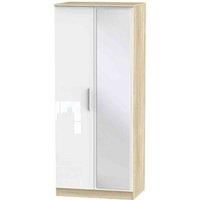 Welcome Furniture Ready Assembled Contrast 2 Door Mirrored Robe In White Gloss & Bardolino Oak