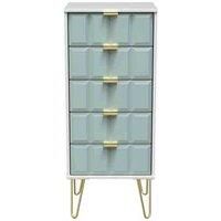 Welcome Furniture Ready Assembled Cube 5 Drawer Tallboy In Duck Matt & White
