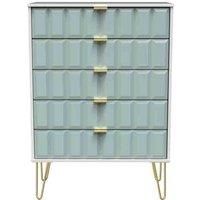 Welcome Furniture Ready Assembled Cube 5 Drawer Chest In Duck Matt & White