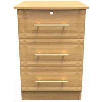 Welcome Furniture Ready Assembled Faye 3 Drawer Bedside Cabinet - Lockable In Modern Oak