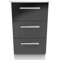Welcome Furniture Ready Assembled Knightsbridge 3 Drawer Bedside Cabinet In Black Gloss & White